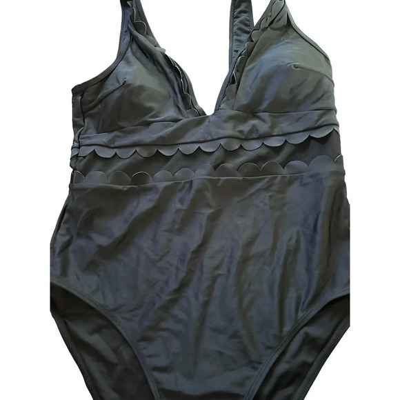 NWT CUPSHE Women's Black Ruffled Mesh Cutout One Piece Swimsuit Size XL - Picture 5 of 6
